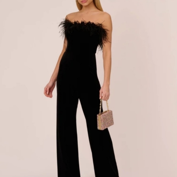 Aidan Mattox Feather Velvet Jumpsuit - Picture 2 of 5